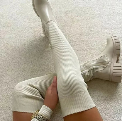 Thigh High Stretch Knit Boots